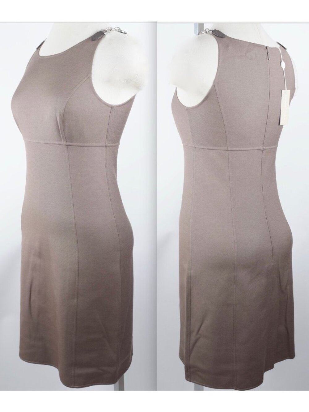 New Michael Kors Collection sz 6 dress $1795 taupe shoulder leather straps